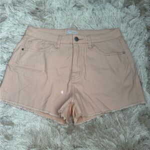Tinseltown Peach Jean Shorts with Frayed Hem